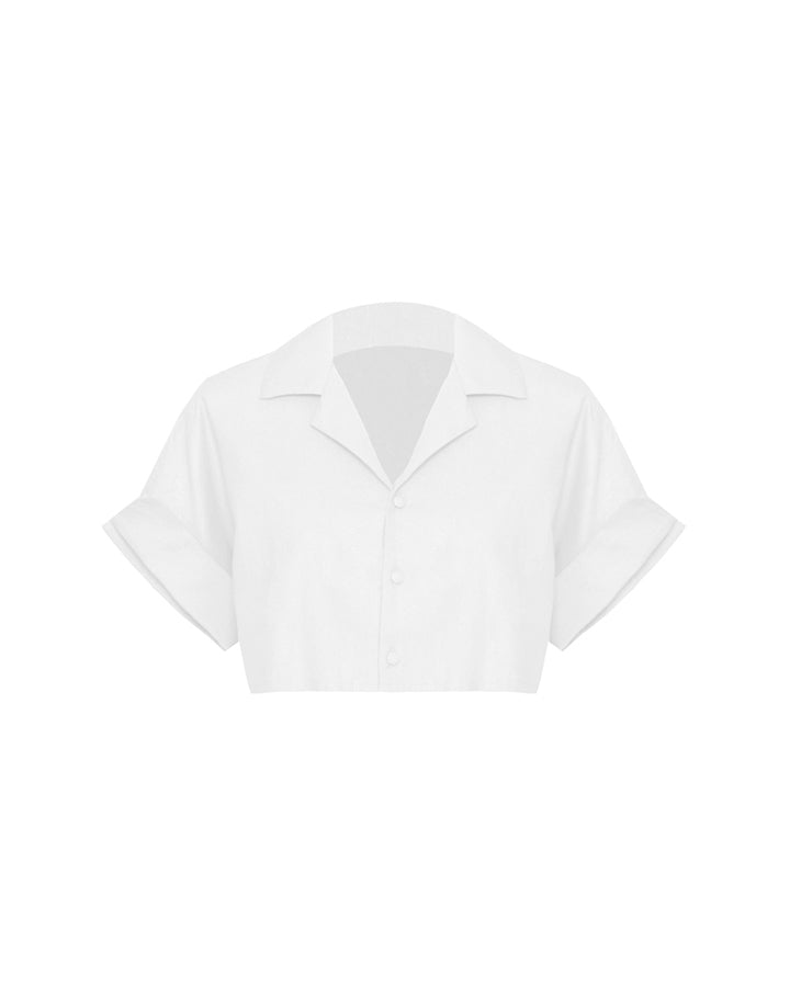 Camisa Curta Manga Drop Alfaiataria- Linho Off-White