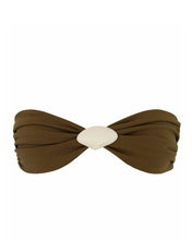 Carregar imagem no visualizador da galeria, Biquíni Top Reto Shell - Marrom Esverdeado Creponado