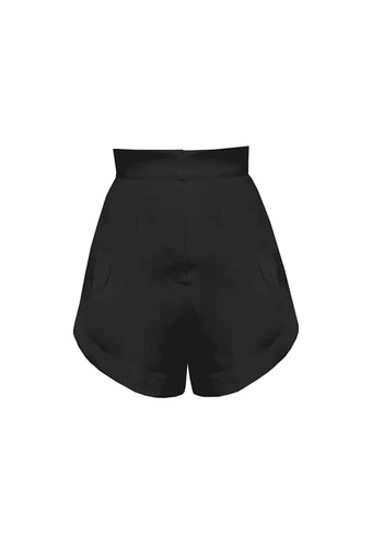 Short Cós Alto Franzido Alfaiataria- Linho Black