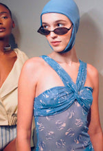 Carregar imagem no visualizador da galeria, Vestido Midi Ombro a Ombro Tule - Poá Azul