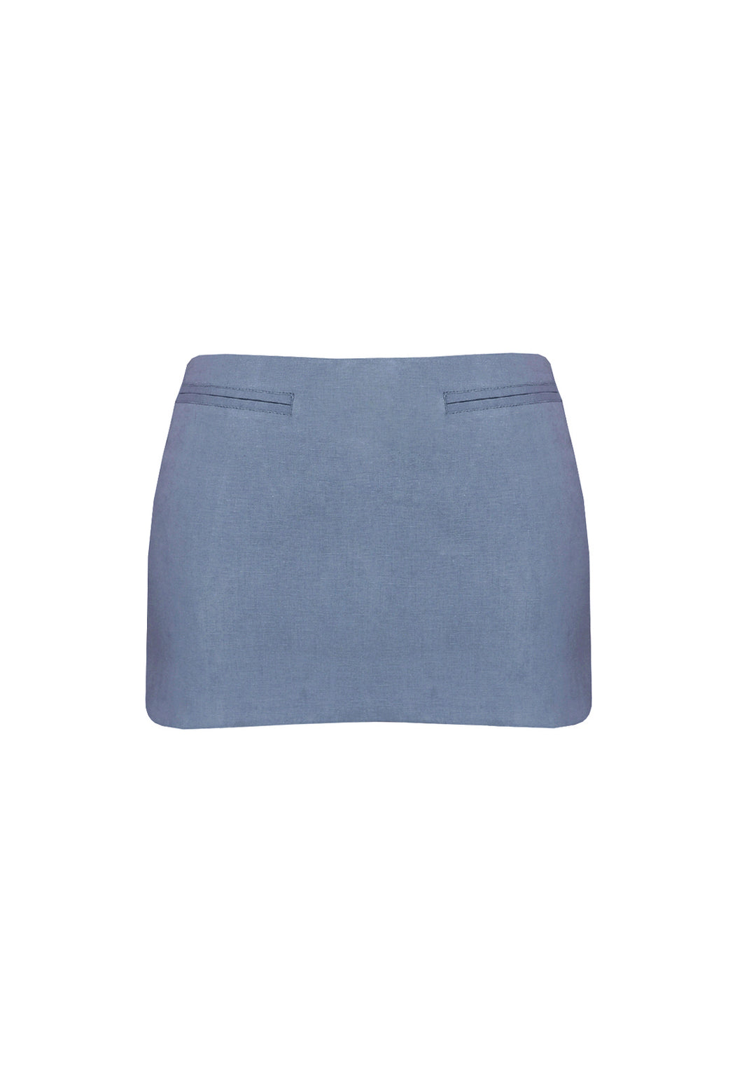 Mini Saia Cós Baixo Alfaiataria - Linho Azul