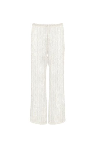 Calça Reta Cós Baixo  Crochet - Off-White