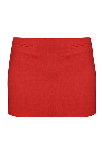 Mini Saia Cós Baixo Alfaiataria - Linho Vermelho