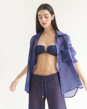 Carregar imagem no visualizador da galeria, Calça Reta Cós Baixo - Bordado Azul Marinho