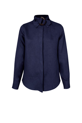 Camisa Passante Alfaiataria- Linho Azul Marinho