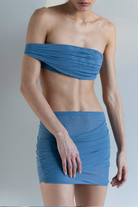 Mini Saia Franzida - Tule Azul