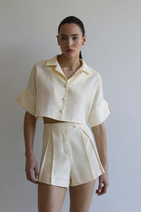 Short Pregas  Detalhe Cós Alfaiataria - Linho Creamy
