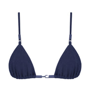 Carregar imagem no visualizador da galeria, Biquíni Top Triangulo Passantes - Azul marinho Creponado