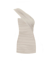 Carregar imagem no visualizador da galeria, Vestido Curto Franzido Unilateral - Tule Natural