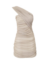 Carregar imagem no visualizador da galeria, Vestido Curto Franzido Unilateral - Tule Natural
