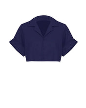 Carregar imagem no visualizador da galeria, Camisa Curta Manga Drop Alfaiataria - Linho Azul Marinho