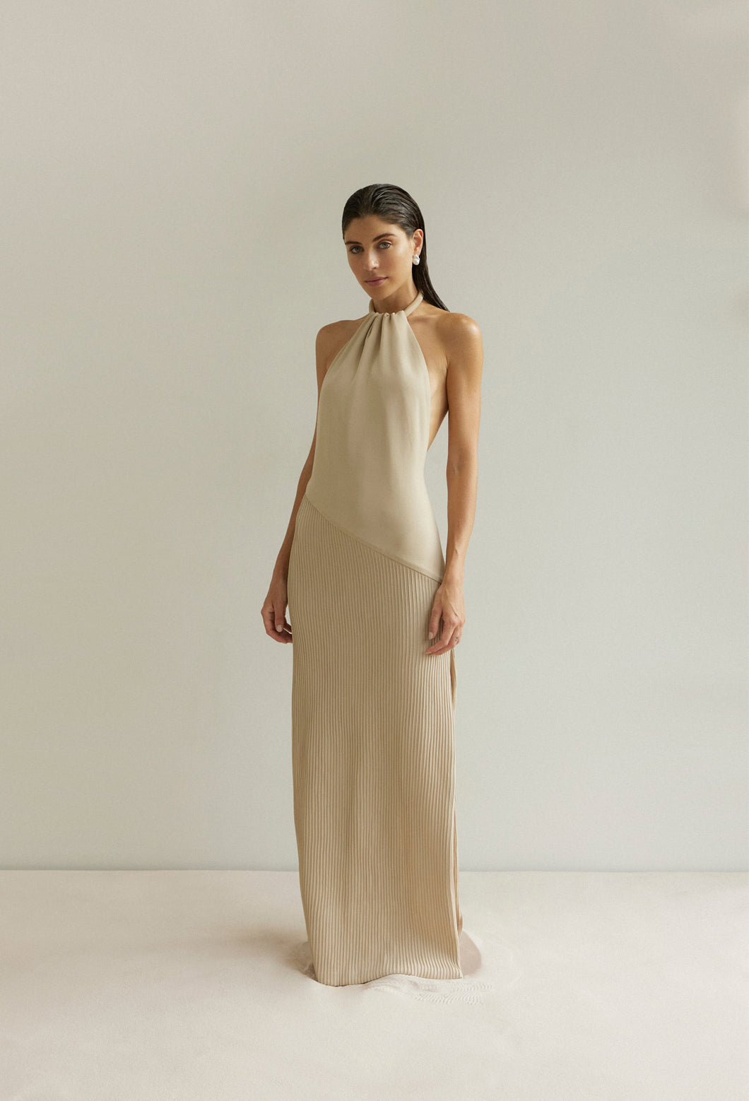 Vestido Frente Única Nervura Jersey - Natural