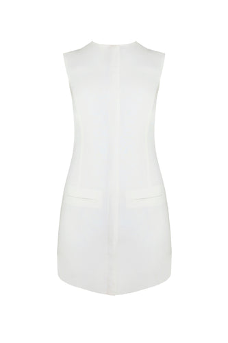 Vestido Curto Detalhe Pala Alfaiataria - Linho Off-White