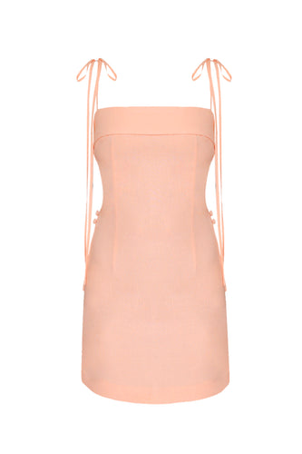 Vestido Curto Recorte Lunar - Linho Peach