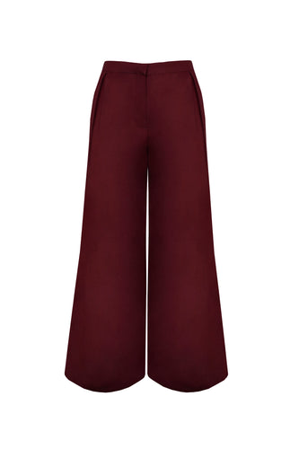 Pantalona Baixa Pregas Alfaiataria  - Linho Wine