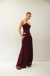 Pantalona Baixa Pregas Alfaiataria  - Linho Wine