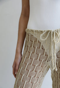 Calça Reta Cós Baixo  Crochet - Macadamia