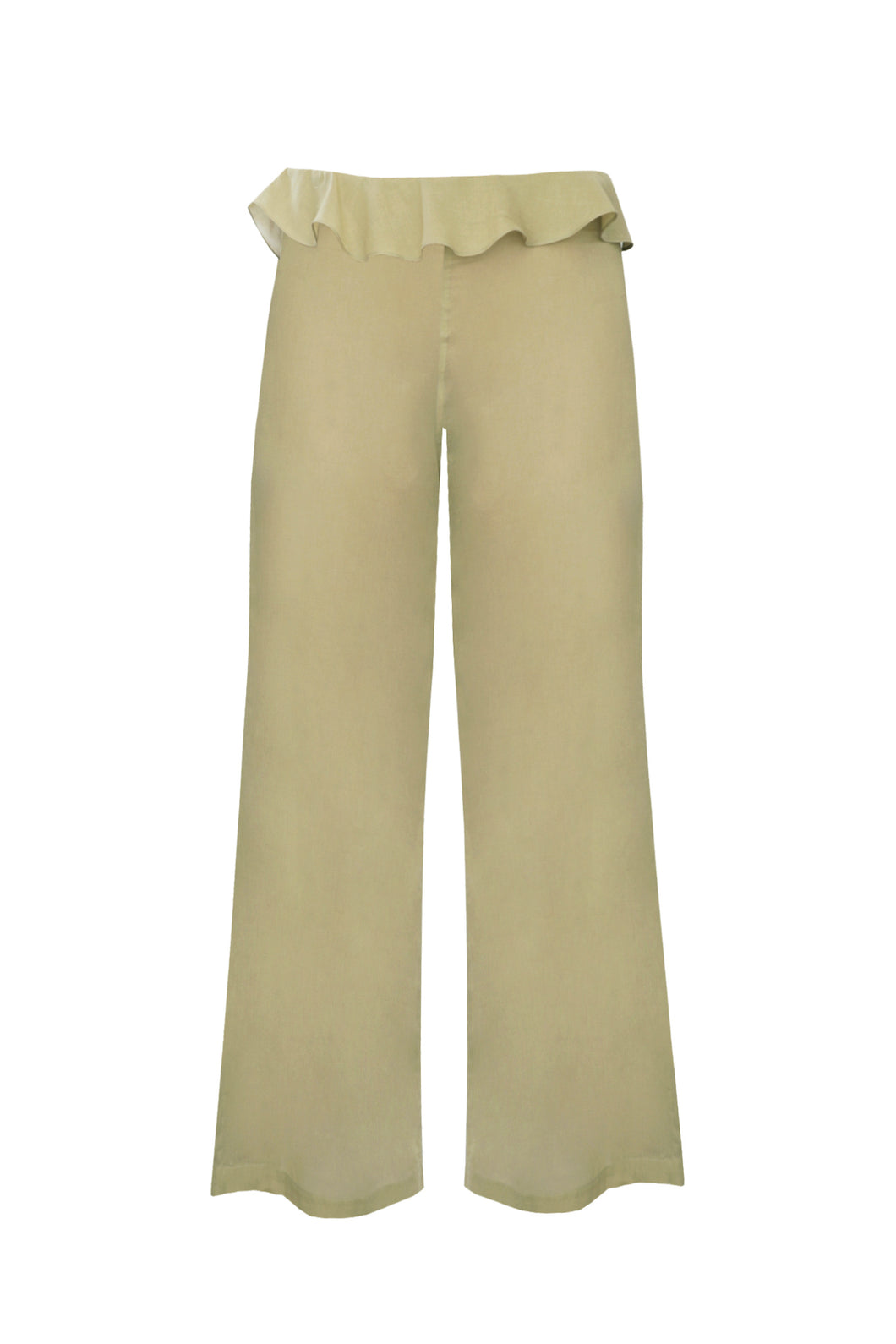 Calça Reta Cós Baixo Babado - Verde Oliva