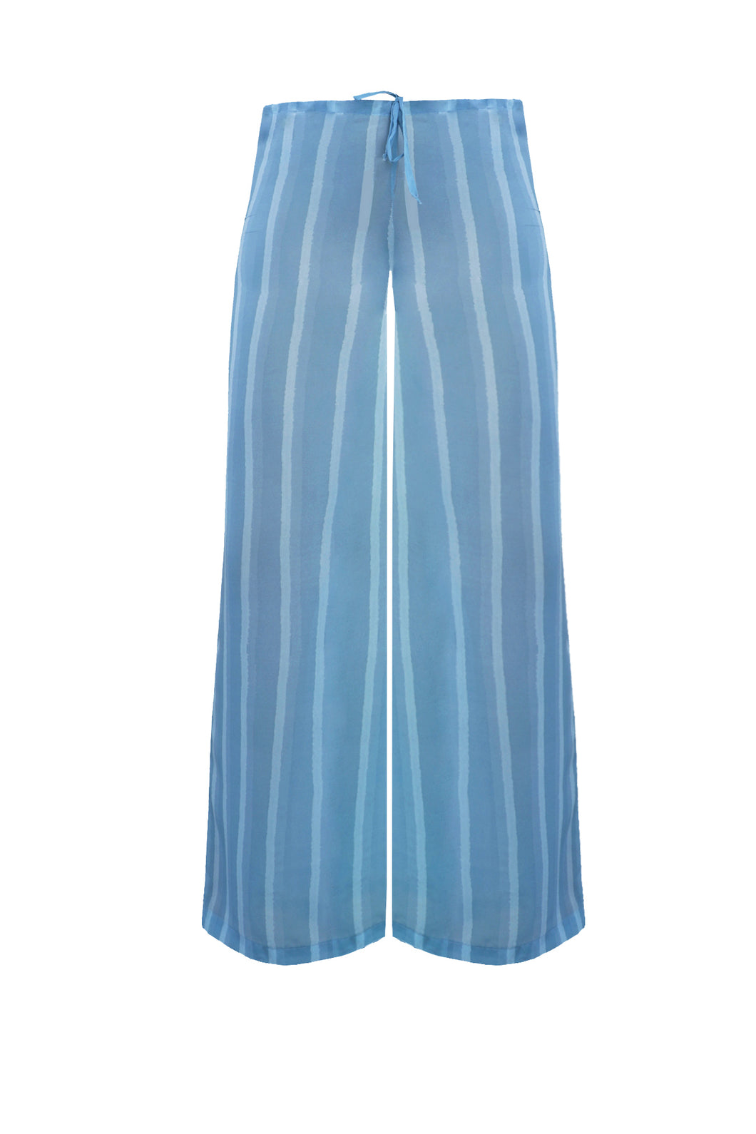 Calça Reta Cós Baixo - Estampa Listrado Azul