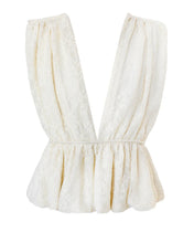 Carregar imagem no visualizador da galeria, Blusa Decote Profundo Peplum - Renda Off-White
