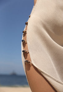 Saída Cava Lateral Botões Crochet - Natural