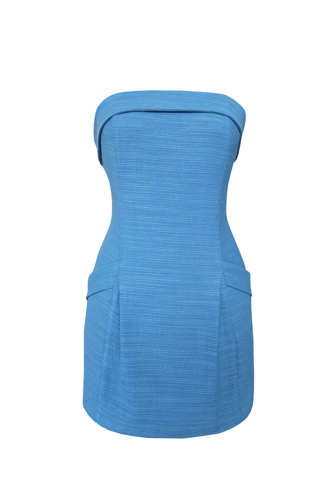 Vestido Curto Bolsos - Azul Risca de Giz