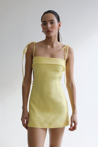Vestido Curto Recorte Lunar - Linho Amarelo Manteiga