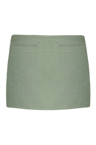 Mini Saia Cós Baixo Alfaiataria - Linho Verde Eco