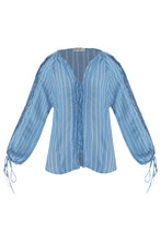 Carregar imagem no visualizador da galeria, Camisa Bata Detalhe Viés - Estampa Listrado Azul
