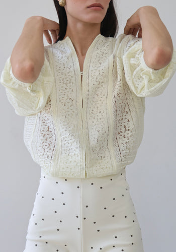 Camisa Bata Presponto Franzida - Renda Off-White
