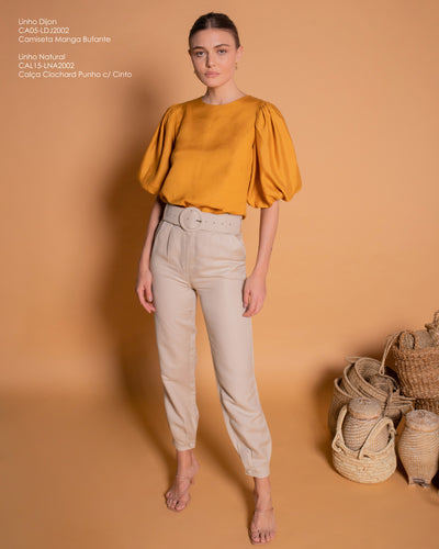 Calça Clochard c/ Punho - Linho Natural