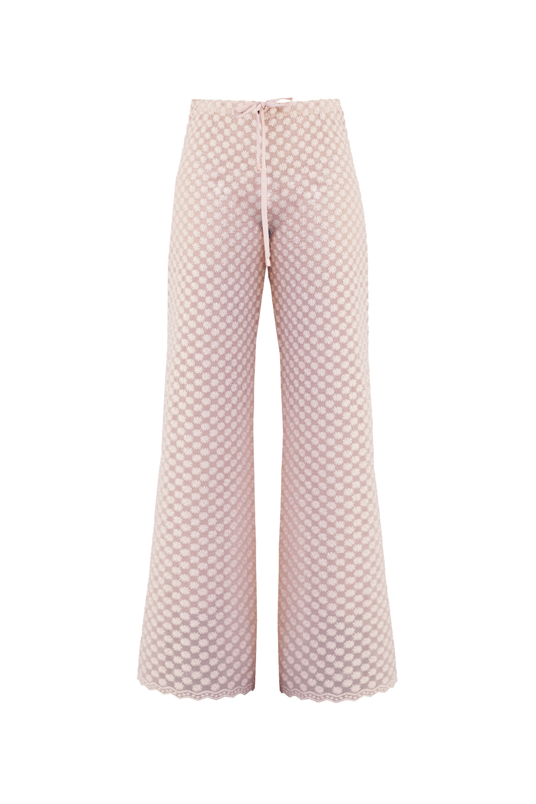 Calça Reta Cós Baixo - Bordado Rosa