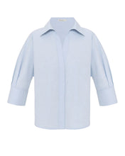 Carregar imagem no visualizador da galeria, Camisa Manga 3/4 Alfaiataria - Linho Azul Claro