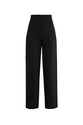 Calça Reta Detalhe Cós Alto Alfaiataria - Linho Black