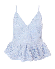 Carregar imagem no visualizador da galeria, Blusa Peplum - Renda Flores Azuis
