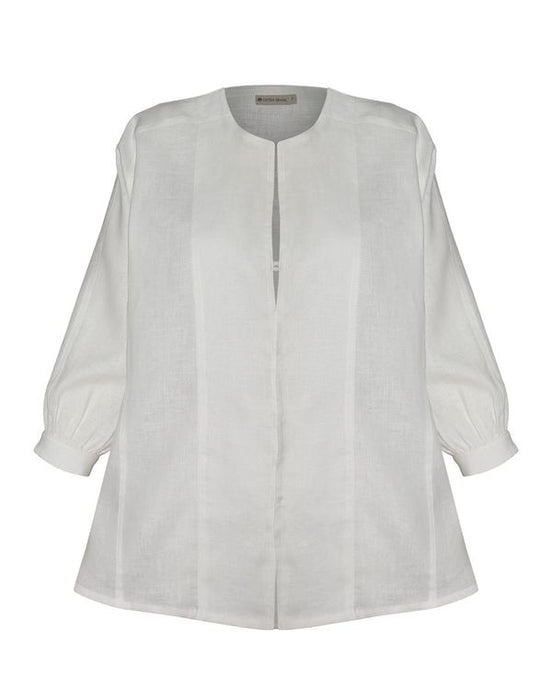 Camisa Bata Recortes Alfaiataria- Linho Off-White