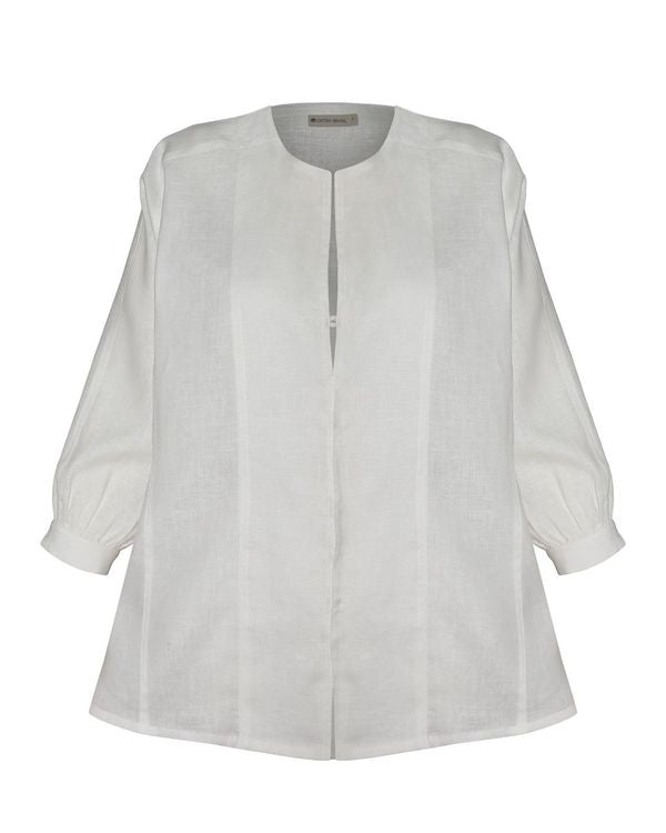 Camisa Bata Recortes Alfaiataria- Linho Off-White