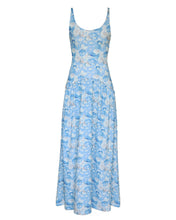 Carregar imagem no visualizador da galeria, Vestido Longo Franzido - Flores Azuis