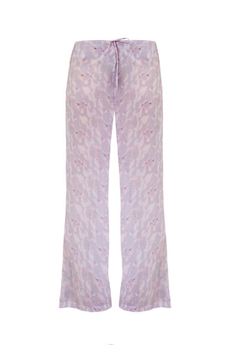 Calça Reta Cós Baixo - Estampa Abstrato Rosa