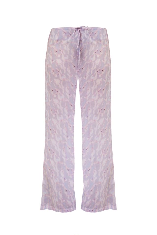 Calça Reta Cós Baixo - Estampa Abstrato Rosa