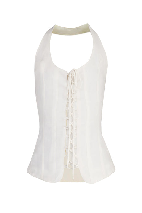 Colete Frente Única Recortes Viés - Linho Off-white