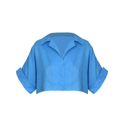 Camisa Curta Manga Drop Alfaiataria - Linho Celest Blue