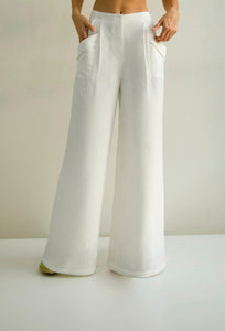Pantalona Bolsos Alfaiataria - Linho Off-White