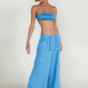 Calça Cargo Alfaiataria - Linho Celest Blue
