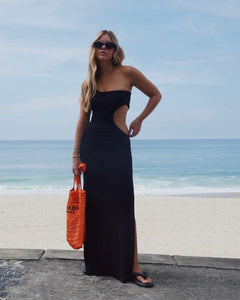 Vestido Fenda Franzido - Jersey Black