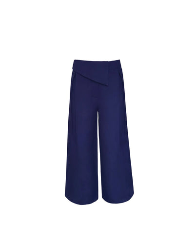 Pantalona Baixa Pala Pregas Alfaiataria - Linho Azul Marinho