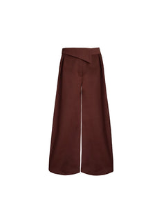 Pantalona Baixa Pala Pregas Alfaiataria- Linho Marrom