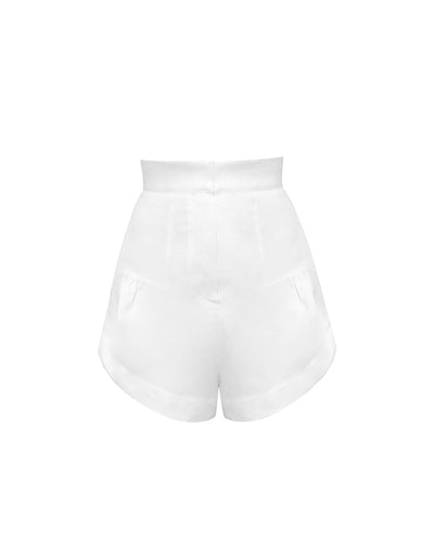 Short Cós Alto Franzido Alfaiataria- Linho Off-White