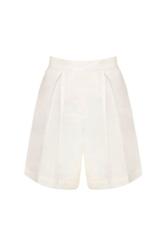 Bermuda Pregas  Detalhe Cós Alfaiataria - Linho Off-White