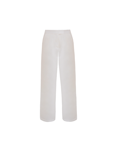 Calça Reta Detalhe Cós Baixo Alfaiataria- Linho Off-White